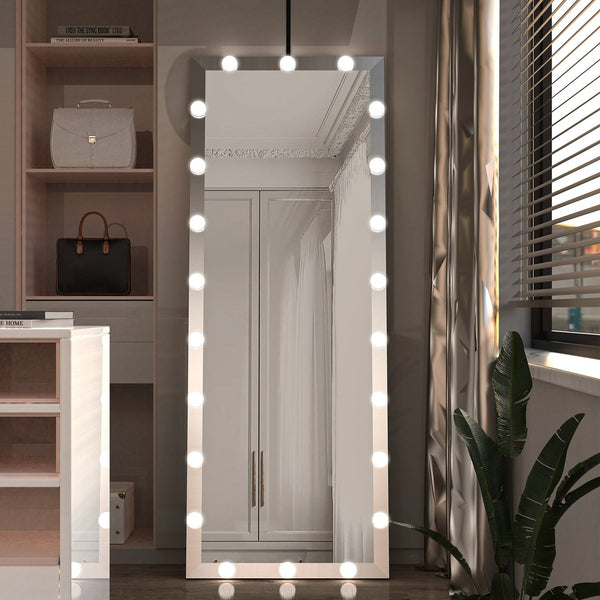 English Elm Hollywood Full Length LED Vanity Mirror with 3 Color Modes & Touch Control Silver 63"x24" Glamorous W70832319