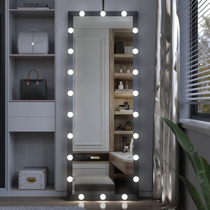 English Elm Hollywood LED Vanity Mirror 63x24in Black Full-Length Lighted Floor & Wall Mount with 3 Color Modes and Touch Control for Dressing Room Bedroom W70832320