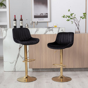 English Elm Chrome Velvet Swivel Bar Stool Set of 2 — Height Adjustable, Chrome Base & Footrest, Plush Black Seats, Modern Luxe Design W124956165