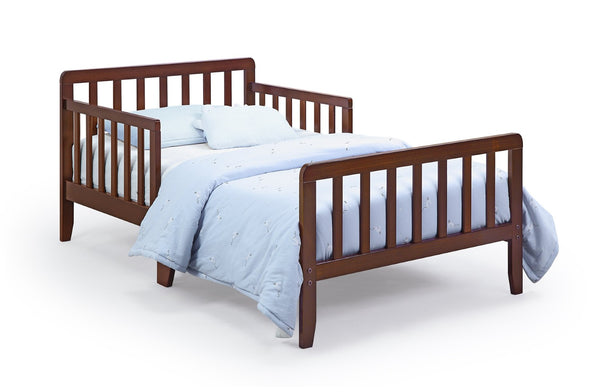 English Elm Jax Toddler Bed Solid Wood Slatted Frame with Built-in Guardrails for Safe Sleep Walnut B02257198