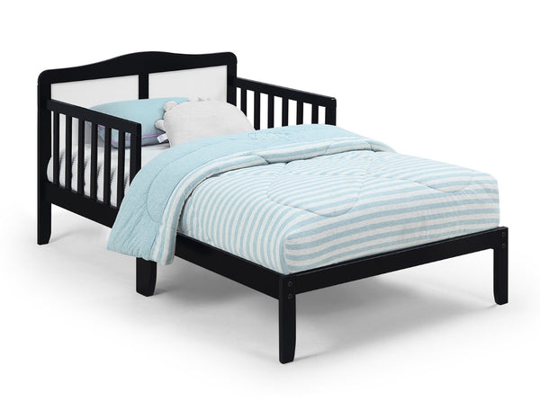 English Elm Birdie Toddler Bed Solid Wood Frame with Panel Headboard and Dual Guardrails Black B02257207