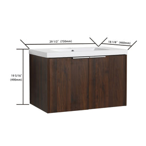 English Elm Soft Soft Close Doors Bathroom Vanity With Sink 30" x18" KD Cabinet Soft-Close Doors Open Shelf Storage W99952551