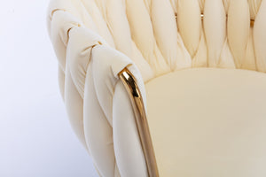 English Elm Modern Velvet Dining Chair with Golden Metal Frame and Plush Foam Seat, Sturdy 300lb Support, Easy Assembly, Luxurious Low-Back Design for Stylish Dining Rooms (Set of 2) Ivory W124956158