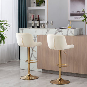 English Elm Chrome Velvet Swivel Bar Stool Set of 2 with Gold Legs, Height Adjustable, Plush Upholstery & Footrest Ivory W124956164