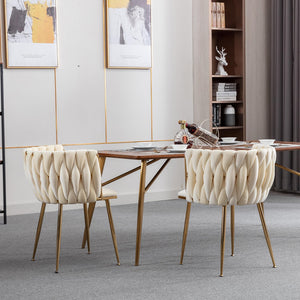 English Elm Modern Velvet Dining Chair with Golden Metal Frame and Plush Foam Seat, Sturdy 300lb Support, Easy Assembly, Luxurious Low-Back Design for Stylish Dining Rooms (Set of 2) Ivory W124956158