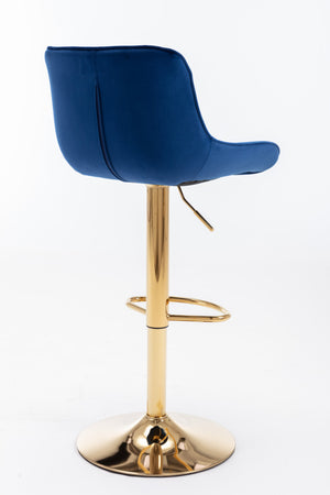 English Elm Chrome Velvet Swivel Bar Stool Set of 2 with Gold Legs, Height Adjustable, Plush Upholstery & Footrest Navy W124956166