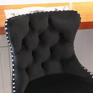 English Elm A&A Velvet Swivel Barstools with Adjustable 25–33" Height, Tufted Upholstery, Chrome Base Comfort Black W114351406