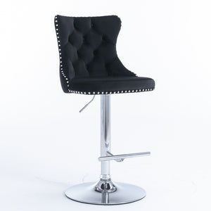 English Elm A&A Velvet Swivel Barstools with Adjustable 25–33" Height, Tufted Upholstery, Chrome Base Comfort Black W114351406