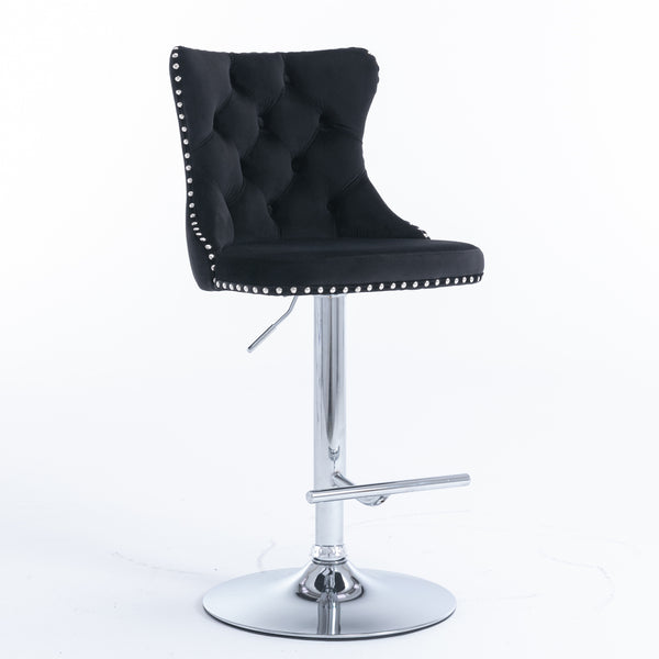 English Elm A&A Velvet Swivel Barstools with Adjustable 25–33" Height, Tufted Upholstery, Chrome Base Comfort Black W114351406