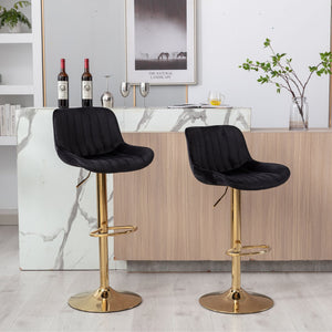 English Elm Chrome Velvet Swivel Bar Stool Set of 2 — Height Adjustable, Chrome Base & Footrest, Plush Black Seats, Modern Luxe Design W124956165