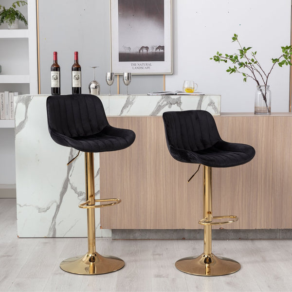 English Elm Chrome Velvet Swivel Bar Stool Set of 2 — Height Adjustable, Chrome Base & Footrest, Plush Black Seats, Modern Luxe Design W124956165