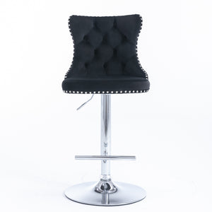English Elm A&A Velvet Swivel Barstools with Adjustable 25–33" Height, Tufted Upholstery, Chrome Base Comfort Black W114351406