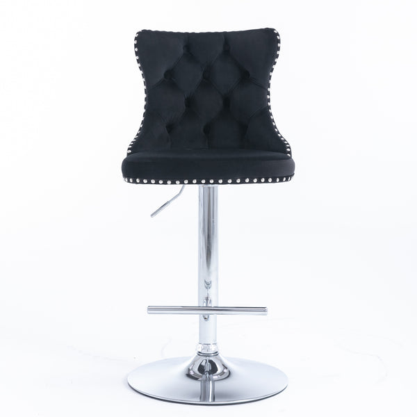 English Elm A&A Velvet Swivel Barstools with Adjustable 25–33" Height, Tufted Upholstery, Chrome Base Comfort Black W114351406