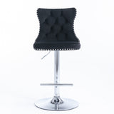 Black Velvet Swivel Barstools, 2-Pack, Chrome Base, Tufted - 18 x 18.10 x 45.60