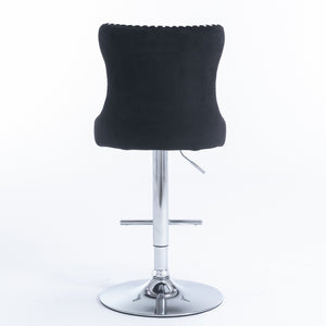 English Elm Swivel Velvet Barstools with Tufted Back and Waist Support, Adjustable 25–33" Height, Chrome Base Black W1143P309418