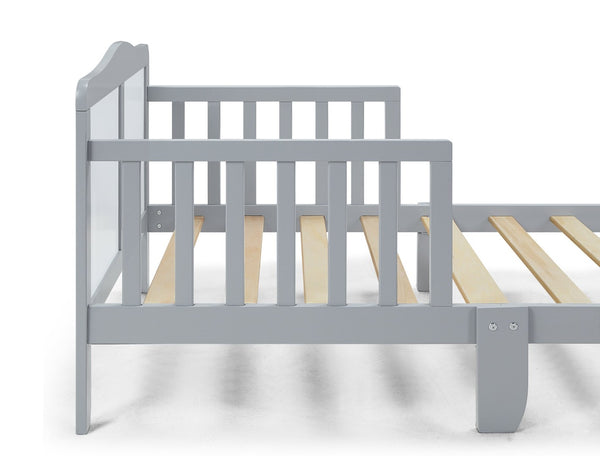 English Elm Birdie Toddler Bed Solid Wood Frame with Panel Headboard and Dual Guardrails Light Gray B02257210