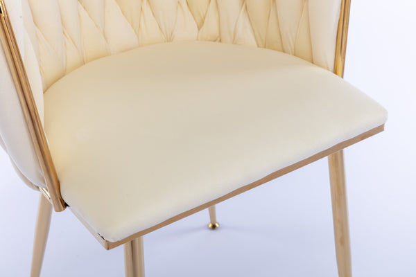 English Elm Modern Velvet Dining Chair with Golden Metal Frame and Plush Foam Seat, Sturdy 300lb Support, Easy Assembly, Luxurious Low-Back Design for Stylish Dining Rooms (Set of 2) Ivory W124956158