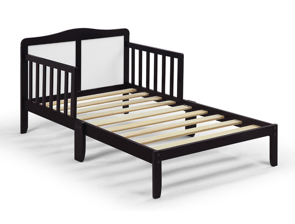 English Elm Birdie Toddler Bed Solid Wood Frame with Panel Headboard and Dual Guardrails Espresso B02257209