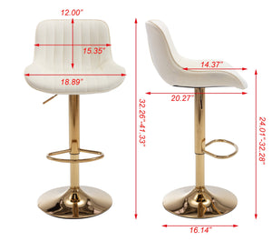 English Elm Chrome Velvet Swivel Bar Stool Set of 2 with Gold Legs, Height Adjustable, Plush Upholstery & Footrest Ivory W124956164