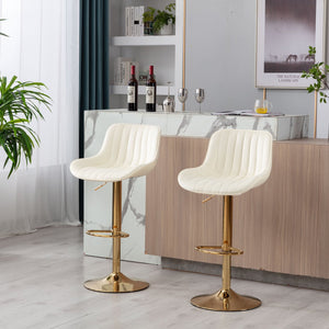 English Elm Chrome Velvet Swivel Bar Stool Set of 2 with Gold Legs, Height Adjustable, Plush Upholstery & Footrest Ivory W124956164