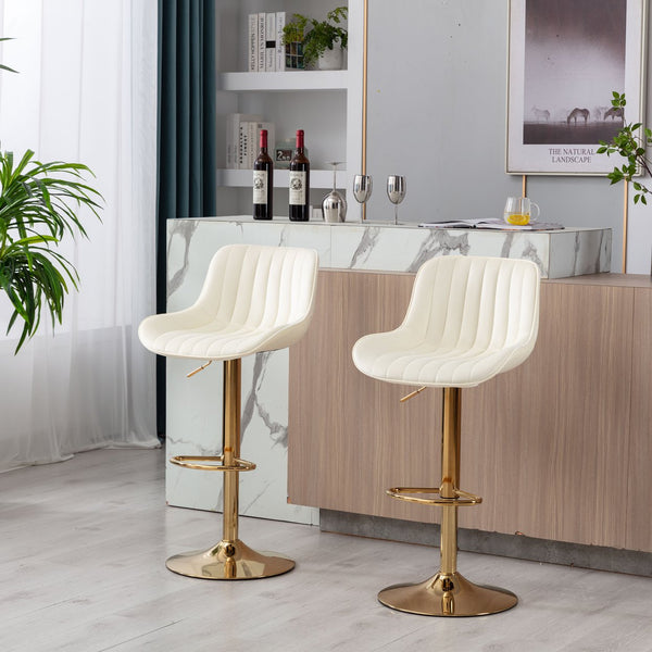 English Elm Chrome Velvet Swivel Bar Stool Set of 2 with Gold Legs, Height Adjustable, Plush Upholstery & Footrest Ivory W124956164