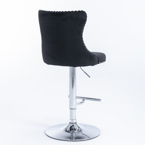 English Elm A&A Velvet Swivel Barstools with Adjustable 25–33" Height, Tufted Upholstery, Chrome Base Comfort Black W114351406