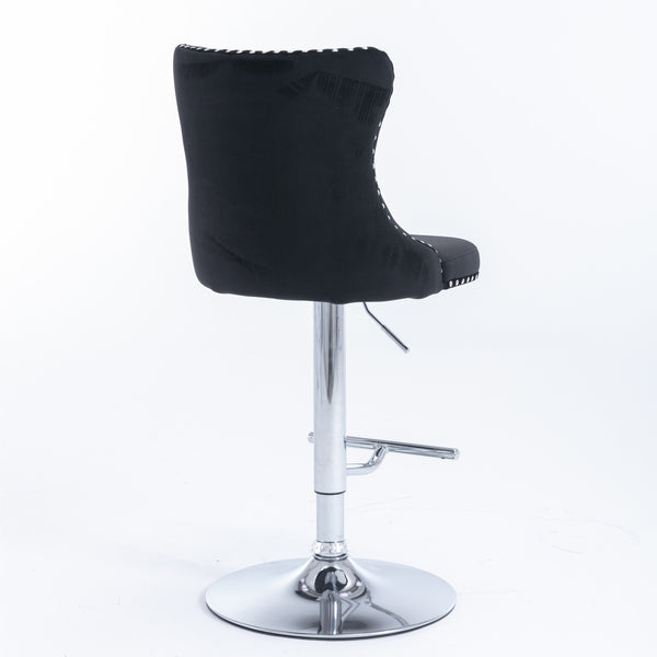 English Elm A&A Velvet Swivel Barstools with Adjustable 25–33" Height, Tufted Upholstery, Chrome Base Comfort Black W114351406
