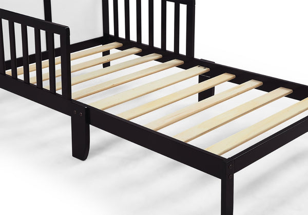 English Elm Birdie Toddler Bed Solid Wood Frame with Panel Headboard and Dual Guardrails Espresso B02257209