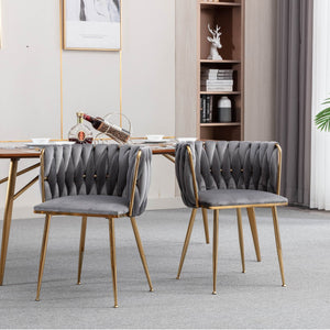 English Elm Modern Velvet Dining Chair with Golden Metal Frame and Plush Foam Seat, Sturdy 300lb Support, Easy Assembly, Luxurious Low-Back Design for Stylish Dining Rooms (Set of 2) Grey W124956159