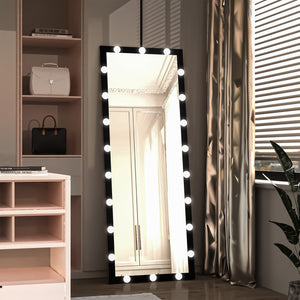 English Elm Hollywood LED Vanity Mirror 63x24in Black Full-Length Lighted Floor & Wall Mount with 3 Color Modes and Touch Control for Dressing Room Bedroom W70832320