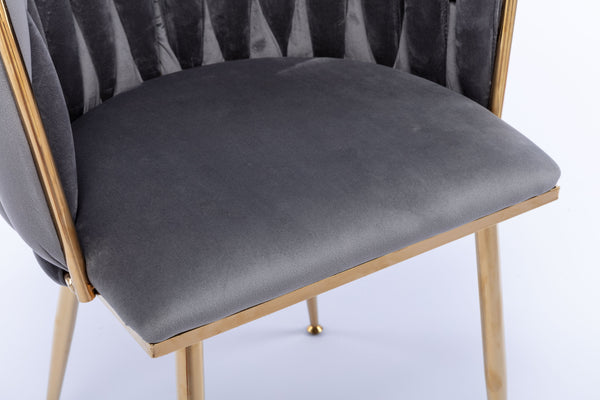 English Elm Modern Velvet Dining Chair with Golden Metal Frame and Plush Foam Seat, Sturdy 300lb Support, Easy Assembly, Luxurious Low-Back Design for Stylish Dining Rooms (Set of 2) Grey W124956159