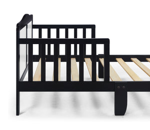 English Elm Birdie Toddler Bed Solid Wood Frame with Panel Headboard and Dual Guardrails Black B02257207