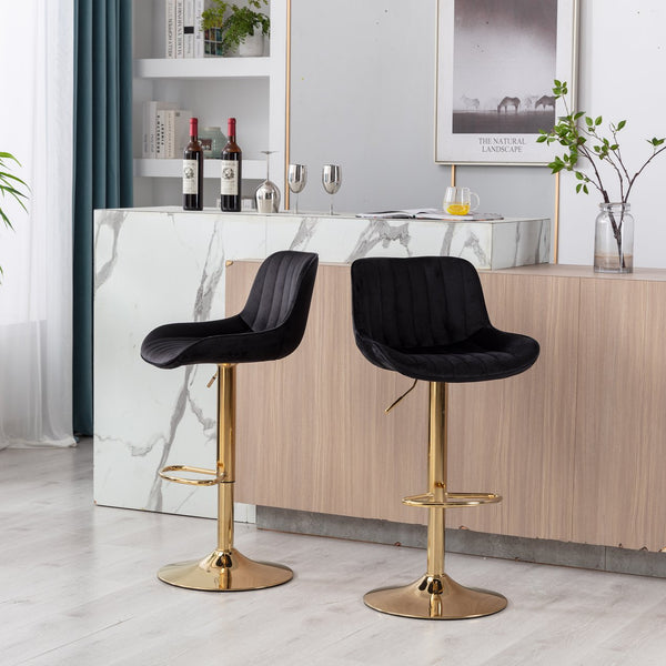 English Elm Chrome Velvet Swivel Bar Stool Set of 2 — Height Adjustable, Chrome Base & Footrest, Plush Black Seats, Modern Luxe Design W124956165