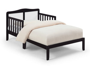 English Elm Birdie Toddler Bed Solid Wood Frame with Panel Headboard and Dual Guardrails Espresso B02257209