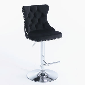 English Elm A&A Velvet Swivel Barstools with Adjustable 25–33" Height, Tufted Upholstery, Chrome Base Comfort Black W114351406