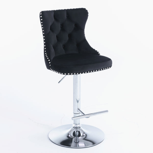 English Elm A&A Velvet Swivel Barstools with Adjustable 25–33" Height, Tufted Upholstery, Chrome Base Comfort Black W114351406