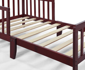 English Elm Jax Toddler Bed Solid Wood Slatted Frame with Built-in Guardrails for Safe Sleep Cherry B02257195