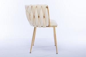 English Elm Modern Velvet Dining Chair with Golden Metal Frame and Plush Foam Seat, Sturdy 300lb Support, Easy Assembly, Luxurious Low-Back Design for Stylish Dining Rooms (Set of 2) Ivory W124956158