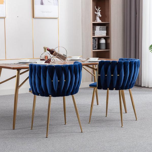 English Elm Modern Velvet Dining Chair with Golden Metal Frame and Plush Foam Seat, Sturdy 300lb Support, Easy Assembly, Luxurious Low-Back Design for Stylish Dining Rooms (Set of 2) Navy W124956162