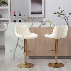 English Elm Chrome Velvet Swivel Bar Stool Set of 2 with Gold Legs, Height Adjustable, Plush Upholstery & Footrest Ivory W124956164
