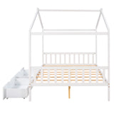 Hearth and Haven Stellar Full Size House-Shaped Bed with 2 Drawers and Roof Design, White WF292923AAK