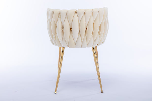 English Elm Modern Velvet Dining Chair with Golden Metal Frame and Plush Foam Seat, Sturdy 300lb Support, Easy Assembly, Luxurious Low-Back Design for Stylish Dining Rooms (Set of 2) Ivory W124956158