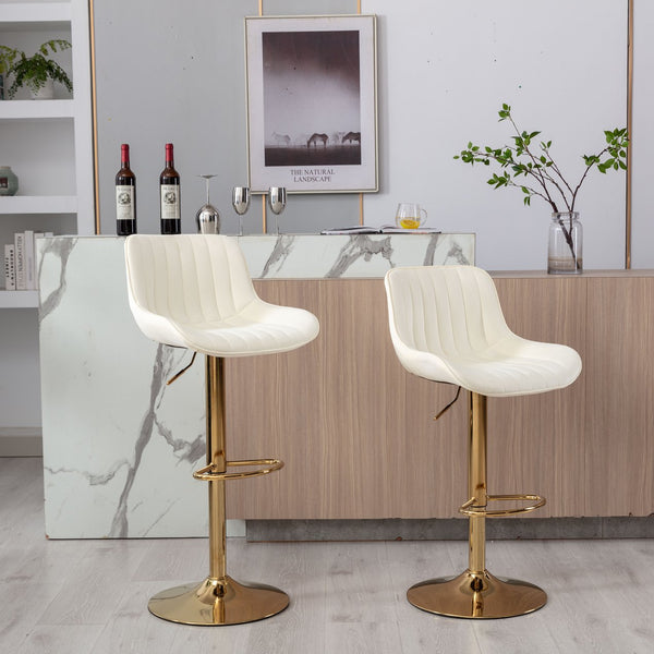 English Elm Chrome Velvet Swivel Bar Stool Set of 2 with Gold Legs, Height Adjustable, Plush Upholstery & Footrest Ivory W124956164