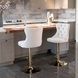 English Elm A&a Velvet Swivel Barstools Tufted Upholstered Seat Gold Base Adjustable Kitchen Pub Set Beige W114349916