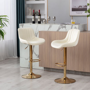 English Elm Chrome Velvet Swivel Bar Stool Set of 2 with Gold Legs, Height Adjustable, Plush Upholstery & Footrest Ivory W124956164