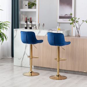 English Elm Chrome Velvet Swivel Bar Stool Set of 2 with Gold Legs, Height Adjustable, Plush Upholstery & Footrest Navy W124956166