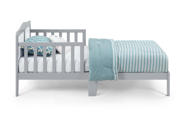 English Elm Birdie Toddler Bed Solid Wood Frame with Panel Headboard and Dual Guardrails Light Gray B02257210