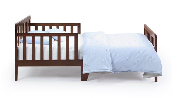 English Elm Jax Toddler Bed Solid Wood Slatted Frame with Built-in Guardrails for Safe Sleep Walnut B02257198