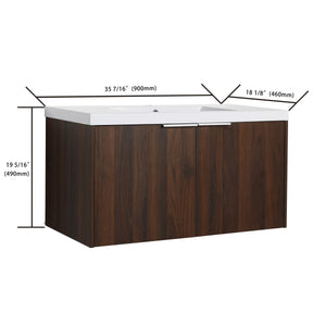 English Elm Modern 36-Inch Float Mounting Bathroom Vanity with Resin Sink, Eco Plywood, Soft-Close Doors & Shelf W99952552