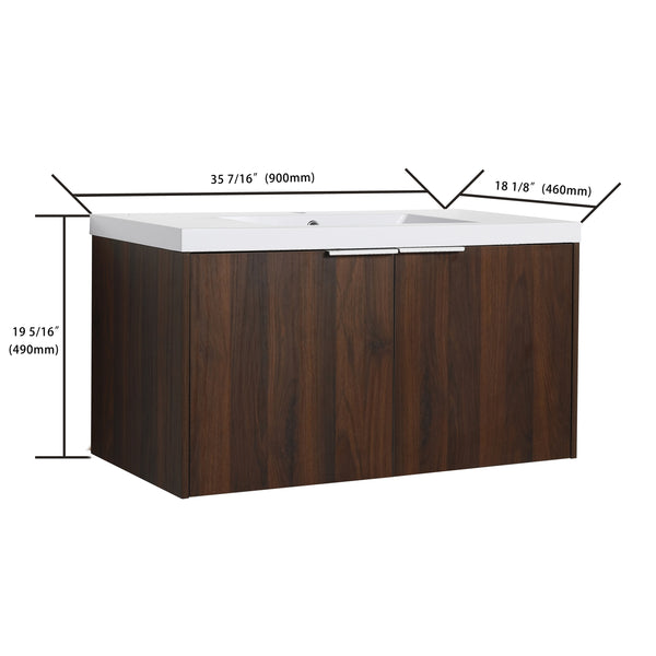 English Elm Modern 36-Inch Float Mounting Bathroom Vanity with Resin Sink, Eco Plywood, Soft-Close Doors & Shelf W99952552
